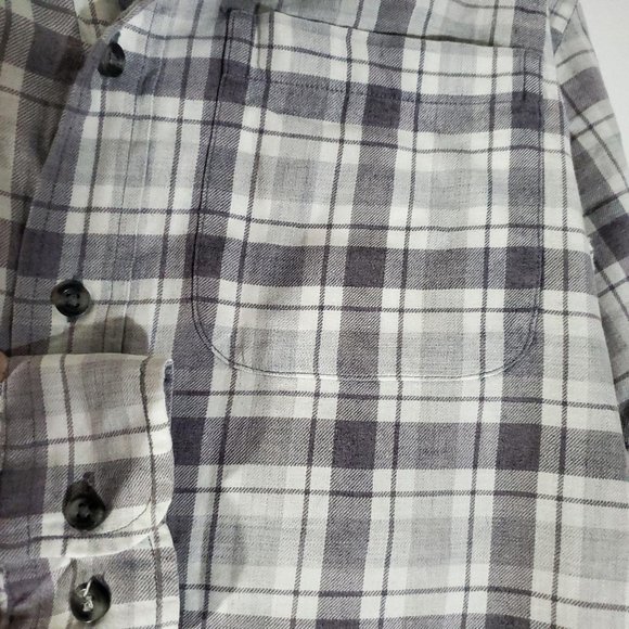 LL Bean Dress Shirt Plaid White Gray Mens S - Picture 3 of 5